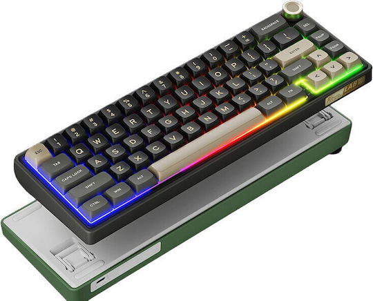 Royal Kludge R65 Tastatură Mecanică De Gaming Fără Fir Cu Comutatoare Chartreuse Și Iluminare RGB Limba Tastaturii Engleză SUA Negru/Maro