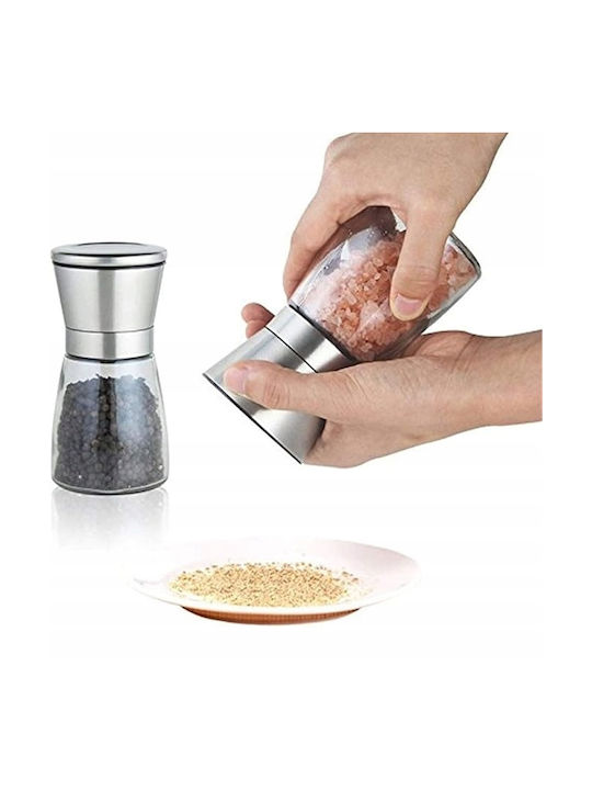Manual Spice Mill Set Glass Silver Color 6.5cm 2pcs