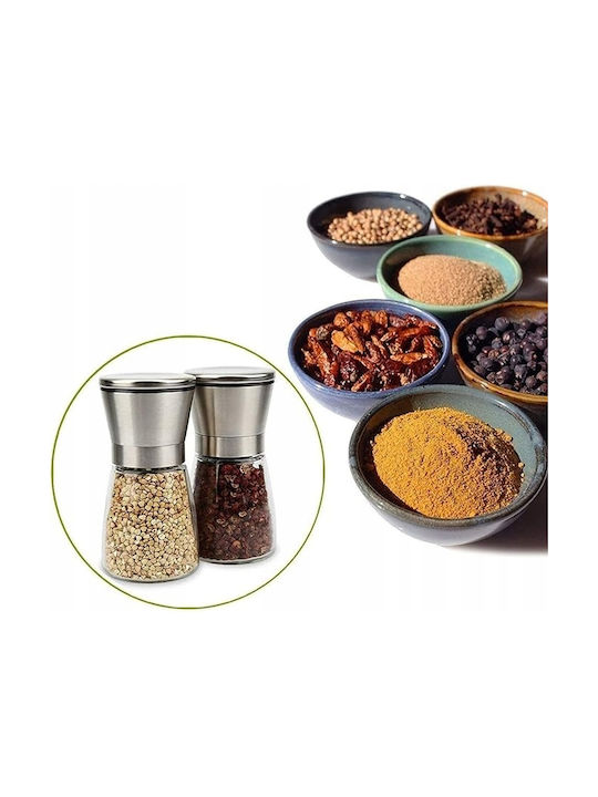 Manual Spice Mill Set Glass Silver Color 6.5cm 2pcs