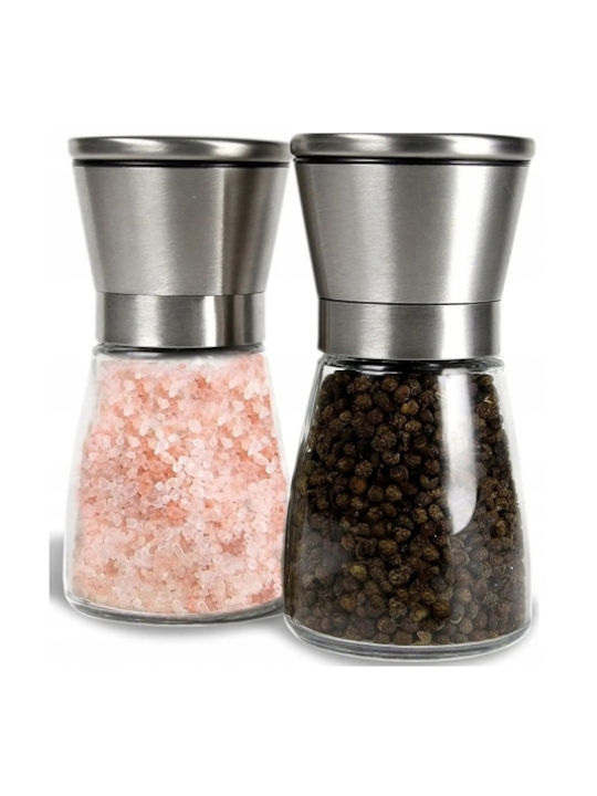 Manual Spice Mill Set Glass Silver Color 6.5cm 2pcs