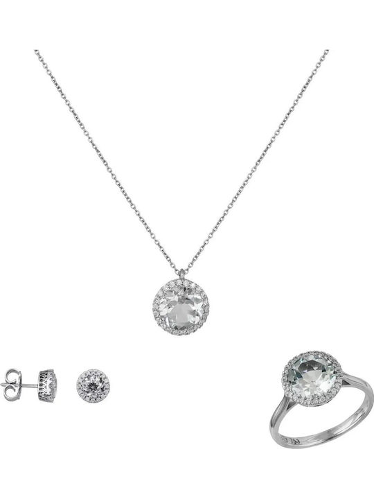 Set with Necklace Earrings & Ring from 18K Gold with Stones