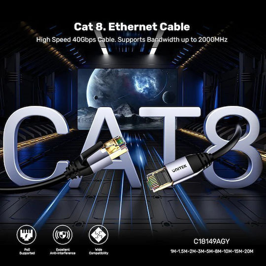 Unitek Network Patch Cable Cat8 Black 20.0m C18149a-20m