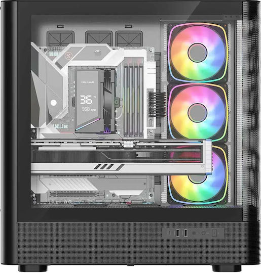 Modecom Volcano AQ500 Gaming Midi Tower Кутия За Компютър Със Страничен Прозорец И ARGB Осветление Черна