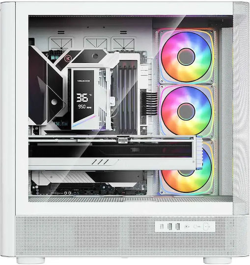 Modecom Volcano AQ500 Gaming Midi Tower Κουτί Υπολογιστή με Πλαϊνό Παράθυρο και ARGB Φωτισμό Λευκό