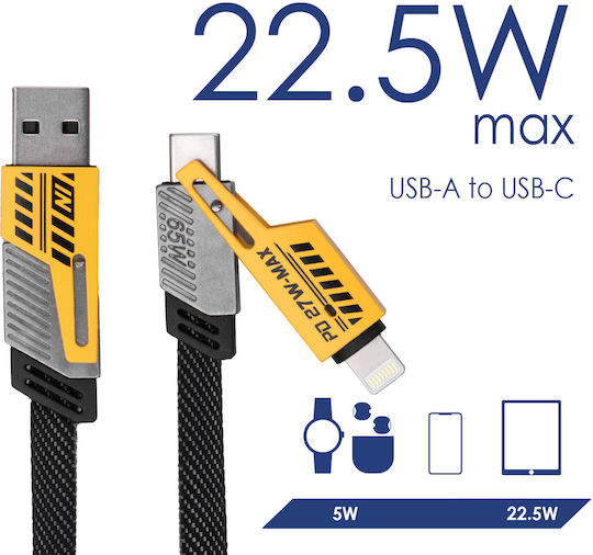 Akyga Равен USB към Type-C / Lightning кабел Сив 1m AK-USB-57