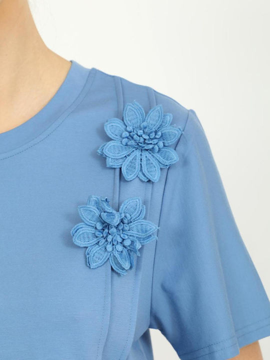 Damen T-Shirt Blumen Hellblau