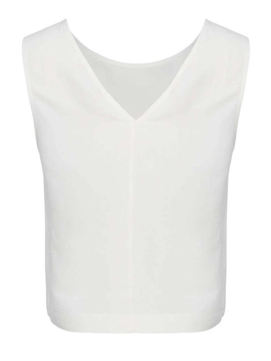 Damen Sommer Leinen Ärmellose Bluse in Creme Farbe