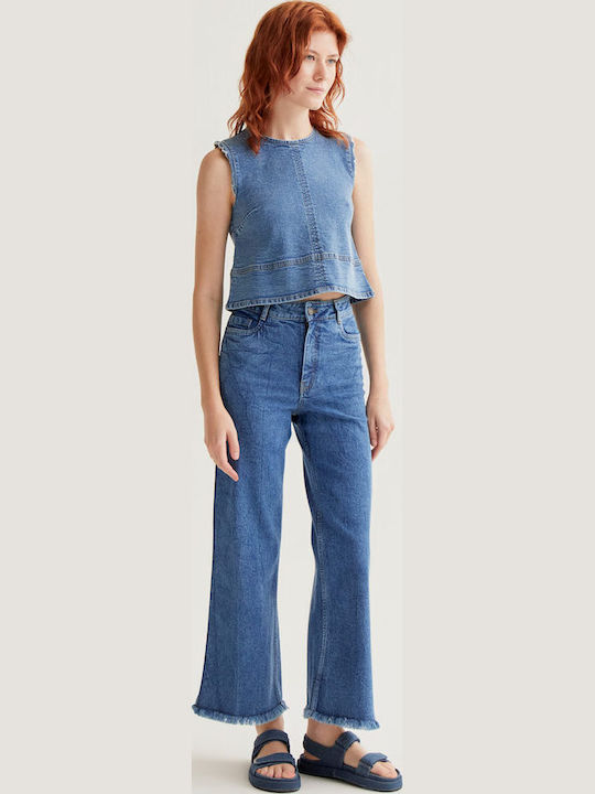 Women's Cotton Sleeveless Blue Blouse