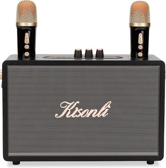 Kisonli Karaoke Lautsprecher mit Kabellosen Mikrofone G107 Schwarzes