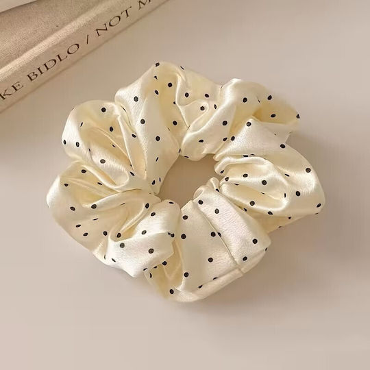 By Queen Scrunchie Satin Polka Dot Black Base Ecru Random Selection