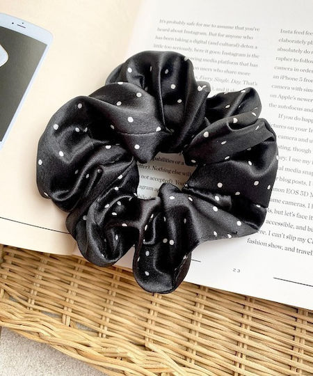 By Queen Scrunchie Satin Polka Dot Black Base Ecru Random Selection