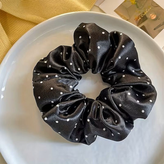 By Queen Scrunchie Satin Polka Dot Black Base Ecru Random Selection