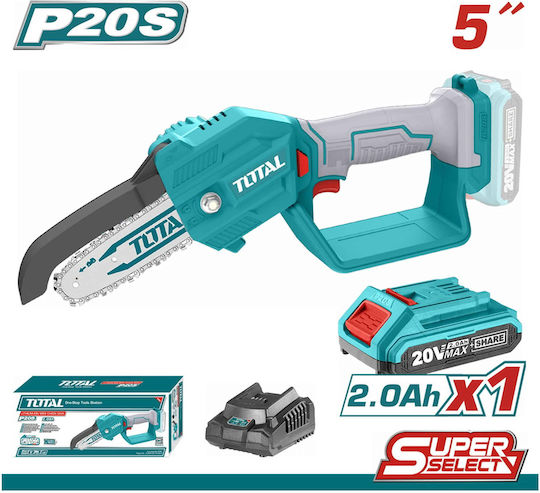 Total Pruning Battery Chainsaw 1x2Ah 20V 1.66kg with Blade 13cm