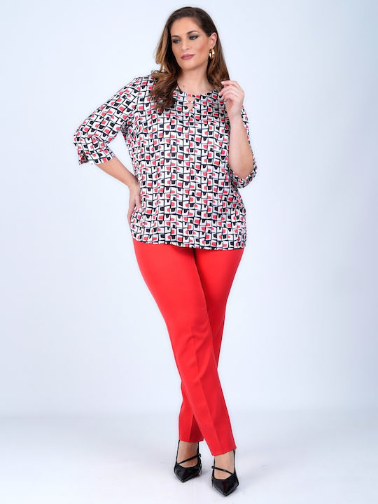 Damen Bluse Satin mit 3/4 Ärmel Rote