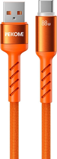WK LED Braided USB 2.0 Cable USB-C Male - USB-C 88W PD Orange 1.2m 250962