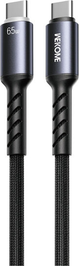 WK LED USB 2.0 Cable USB-C male - USB-C 65W PD Μαύρο 1.2m 250965