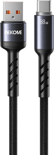 WK Cablu USB 2.0 LED Braided USB-C Masculin - USB-A 88W PD Negru 1.2m 250961