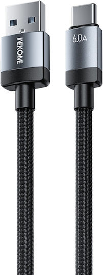 WK Cablu USB 2.0 Împletit USB-C Mascul - USB-A Negru 1m 250972
