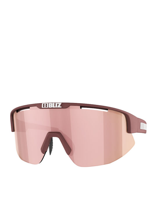 Bliz Matrix Small Bărbătești Ochelari de soare cu Burgundy Cadru și Roz Oglindă Lentilă 52007-49