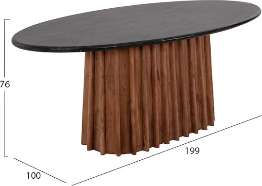 Draxx Ovaler Esszimmertisch aus Massivholz Schwarz 200x100x76cm