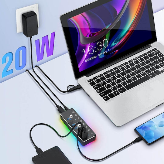 Hub USB 3.0 cu 14 Porturi cu Conectare USB-A / USB-C Roșu