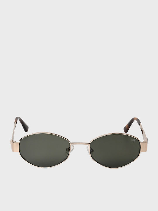 AV Sunglasses Gigi Unisex Sunglasses with Gold Metal Frame and Green Lens