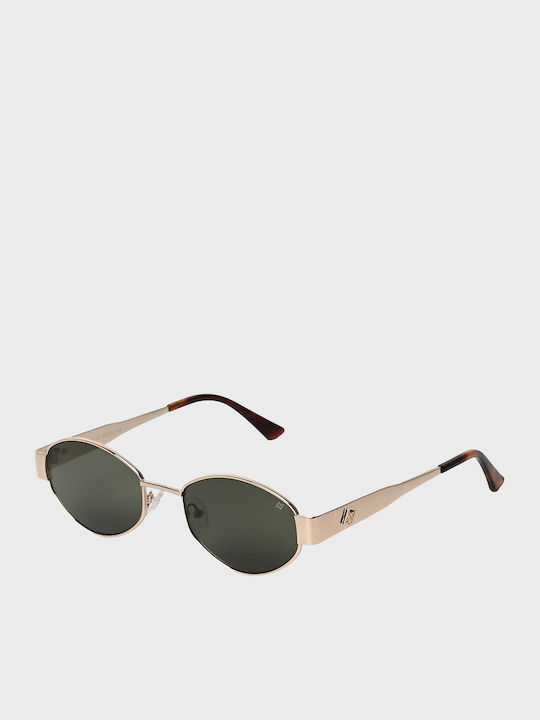 AV Sunglasses Gigi Unisex Sunglasses with Gold Metal Frame and Green Lens