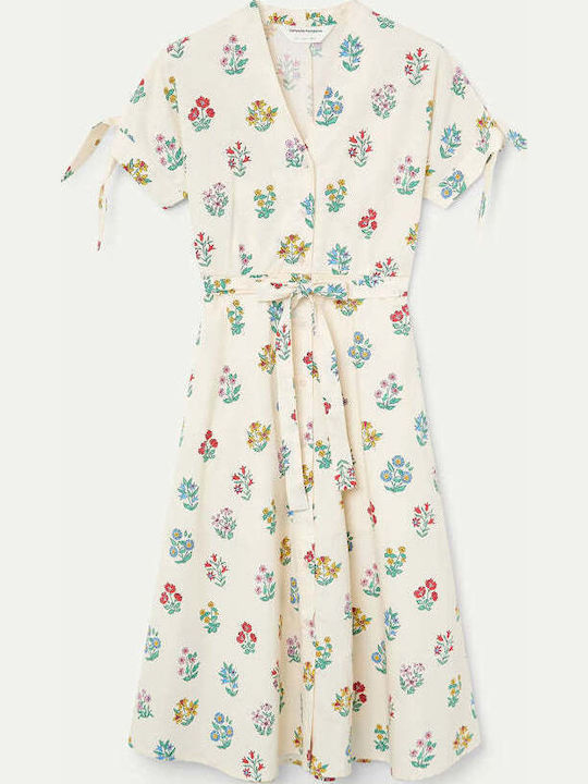 Dress Καλοκαιρινό Midi Σεμιζιέ Φόρεμα Ecru