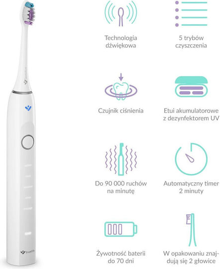 TrueLife Electric Toothbrush with Pressure Sensor and Travel Case White