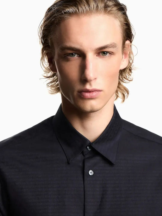 Long Sleeve Cotton Shirt in Regular Fit Navy