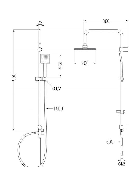 Mexen Duschsäule mit Wannenbatterie Silbern