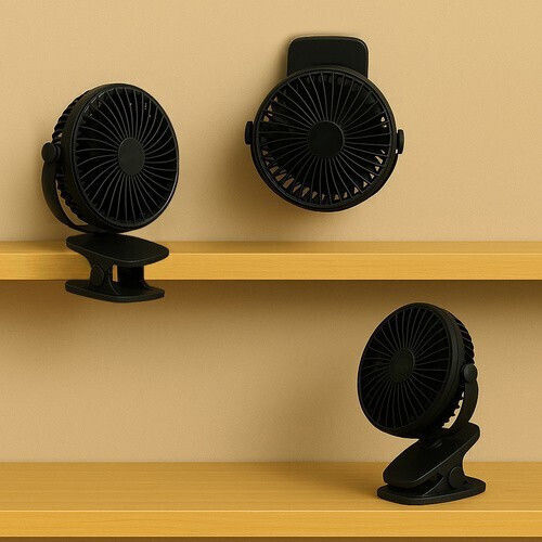 Ventilator De Birou Wireless Zola 3 Niveluri De Viteză Mod Undă 5 W Rotire 360° Montare Cu Clip Reîncărcabil Cablu Usb Negru
