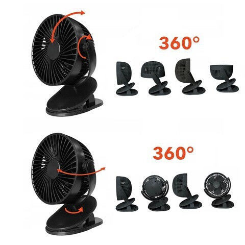 Ventilator De Birou Wireless Zola 3 Niveluri De Viteză Mod Undă 5 W Rotire 360° Montare Cu Clip Reîncărcabil Cablu Usb Negru