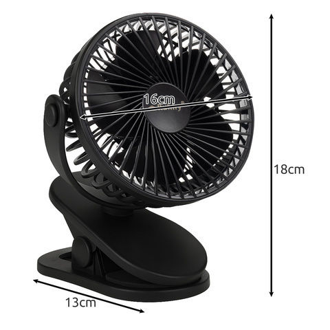 Ventilator De Birou Wireless Zola 3 Niveluri De Viteză Mod Undă 5 W Rotire 360° Montare Cu Clip Reîncărcabil Cablu Usb Negru