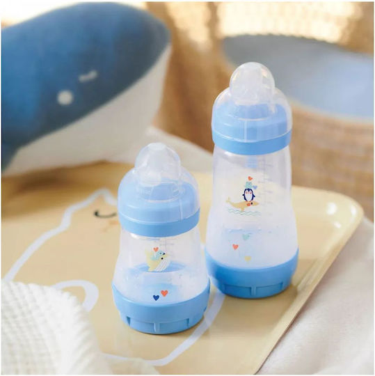 Mam Plastic Baby Bottle Easy Start Forest Anti-Colic with Silicone Teat for 2+ Months Blue Whale-Penguin - Blue 260ml