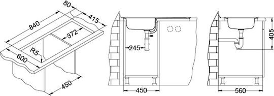 Alveus Drop-In Inox Küchenspüle M43,5xP86cm Graue