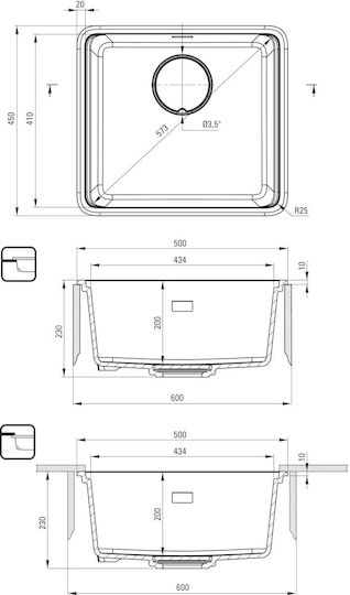 Deante Подплотна Кухненска Мивка от Синтетичен Гранит 45x50 см Черна 5907650831198 Deante Подплотна Кухненска Мивка от Синтетичен Гранит 45x50 см Черна 5907650831198