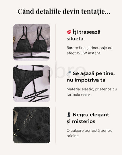 3-piece Sexy Lace Intimate Lingerie Set Including Bra Garter Belt Panties Black