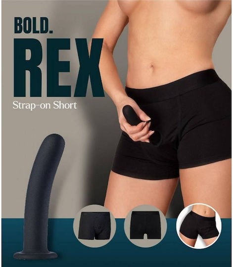 Black Underwear Strap On Silicone Dildo Dreamtoys Bold Rex Strap On Short Dildo Black 15.5cm
