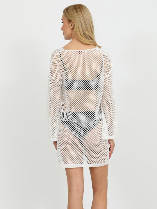 Doca Damen Maxi Kaftan Strand Weiß