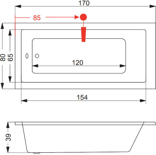 Sirene Cubic Badewanne Acryl mit Hydrotherapie 170x80cm