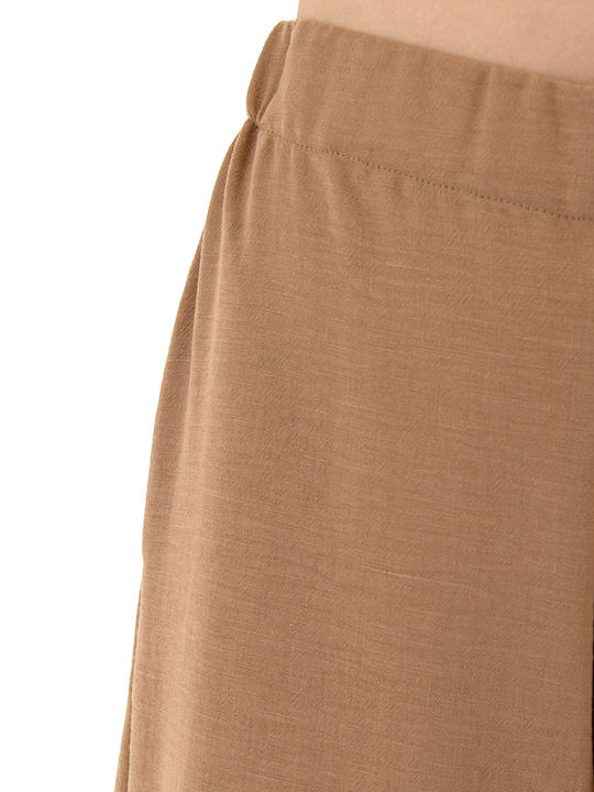 Pants Women C.manolo Γυναικεία Ψηλόμεση Παντελόνα με Λάστιχο Camel