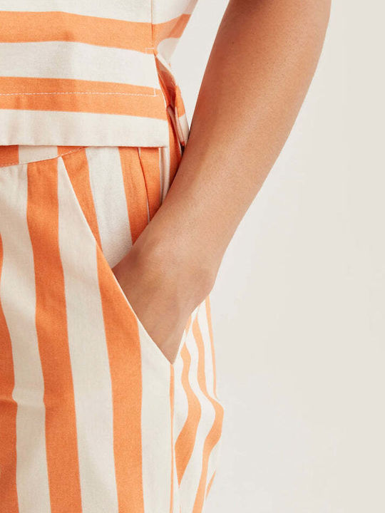 Women's High Rise Fabric Trousers with Rubber Band in Regular Fit Orange