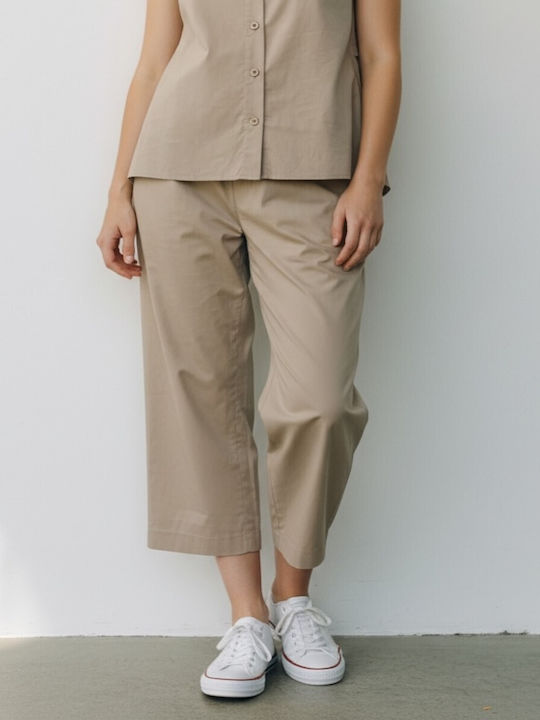 Damen Stoffhose mit Gummiband Beige