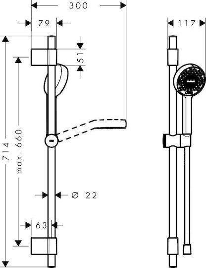 Hansgrohe Βέργα Ντουζ με Τηλέφωνο και Σπιράλ