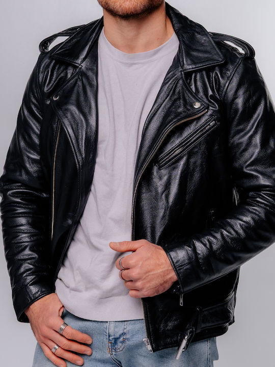 Leder Herren Jacke Biker Schwarz