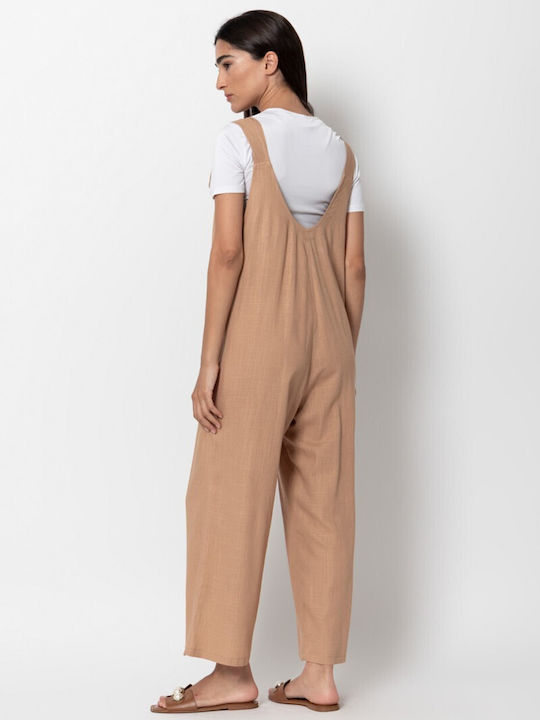 Women's Linen Dungarees Beige 55-25-004A-5