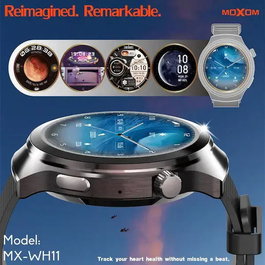 Moxom MX-WH11 Smartwatch με Παλμογράφο (Μαύρο)