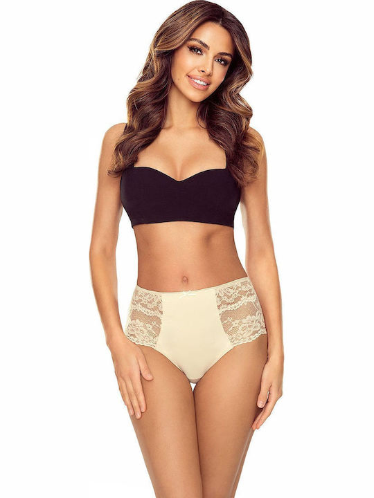 High Waist Women's Briefs with Beige Lace