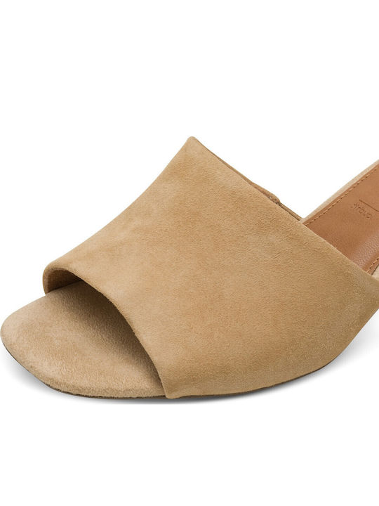 Mules With Chunky Low Heel In Beige Colour